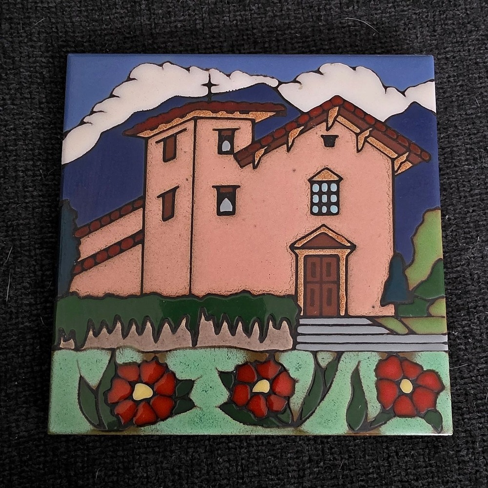 Triton Tile Hand-Painted Southwestern Adobe Mission Ceramic Trivet Hot Plate